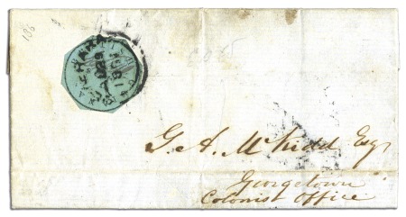 Stamp of British Guiana 1850-51 8 cents black on blue-green, Townsend Type
