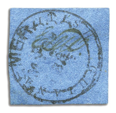 Stamp of British Guiana 1850-51 12 cents black on blue, Townsend Type A, w