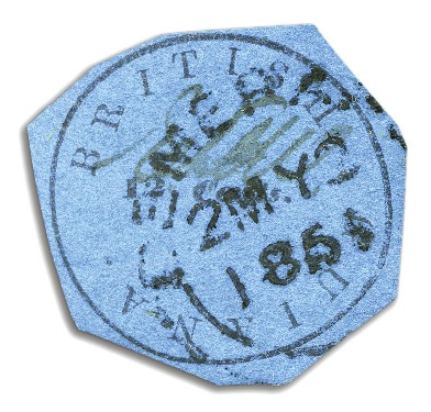 Stamp of British Guiana 1850-51 12 cents black on blue, Townsend Type A, w