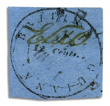 Stamp of British Guiana 1850-51 12 cents black on pale blue, Townsend Type