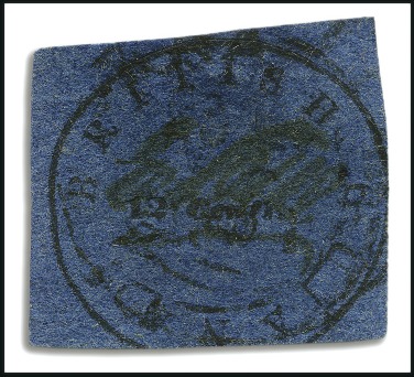 Stamp of British Guiana 1850-51 12 cents black on indigo, so-called sugar 