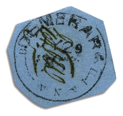 Stamp of British Guiana 1850-51 12 cents black on pale blue, Townsend Type