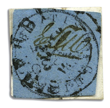 Stamp of British Guiana 1850-51 12 cents black on pale blue, with initials
