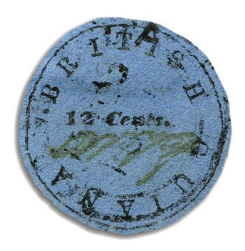 Stamp of British Guiana 1850-51 12 cents black on pale blue, Townsend Type