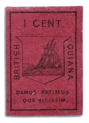 Stamp of British Guiana 1852 Waterlow 1 cent black on magenta, exceptional