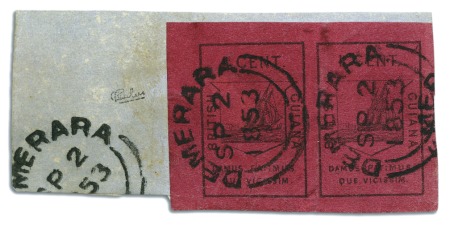 Stamp of British Guiana 1852 Waterlow 1 cent black on magenta, brilliant h