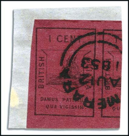 Stamp of British Guiana 1852 Waterlow 1 cent black on magenta, a huge exam