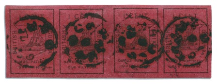 Stamp of British Guiana 1852 Waterlow 1 cent black on magenta, Types Ia-II