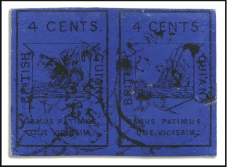 Stamp of British Guiana 1852 Waterlow 4 cent black on deep blue, extremely
