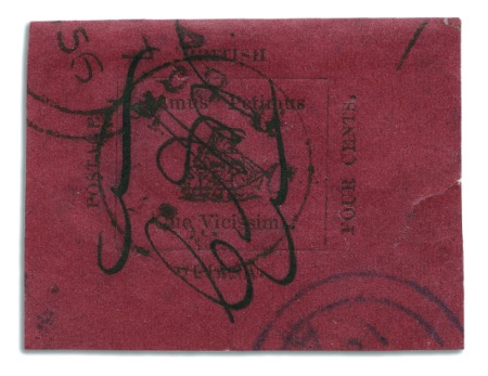 Stamp of British Guiana 1856 Provisional 4 cents black on magenta, Type 1,