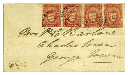 Stamp of British Guiana 1853 Waterlow lithographed 1 cent vermilion, excep