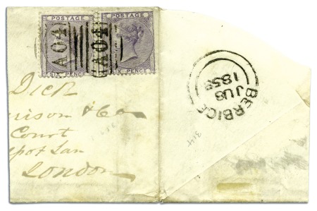 Stamp of Great Britain » British Post Offices Abroad 1859 half a cover to London with two 1856 6d lilac