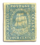 Stamp of British Guiana 1860 figures framed 4 cents, range on two pages wi