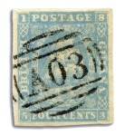 Stamp of British Guiana 1860 figures framed 4 cents, range on two pages wi