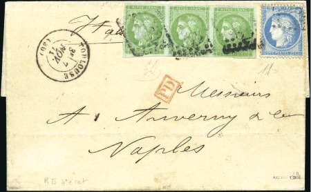 Stamp of France 1871 Rarissime usage du 5c Bordeaux en bande de tr