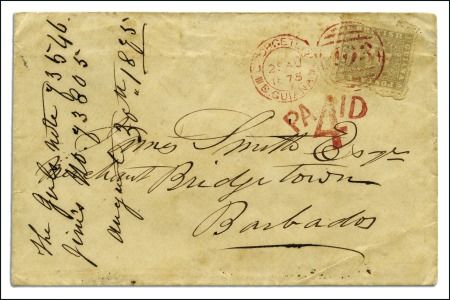 Stamp of British Guiana 1860-76 Ship issue 12 cents perf. 10 used on cover