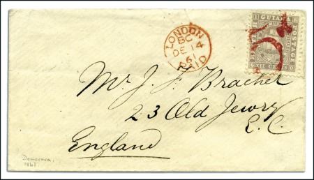 Stamp of British Guiana 1860-76 Ship issue 12 cents lilac perf. 12 used on