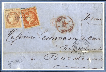 Stamp of France 1871 Deux nuances du 40c Bordeaux obl. Ancre en bl