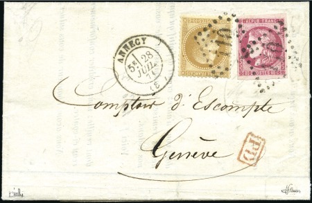 Stamp of France 1871 Rare 3è échelon pour la Suisse avec 80c Borde