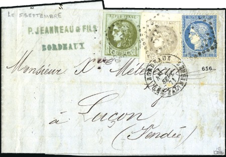 Stamp of France Superbe affranchissement de septembre 1871 avec 20