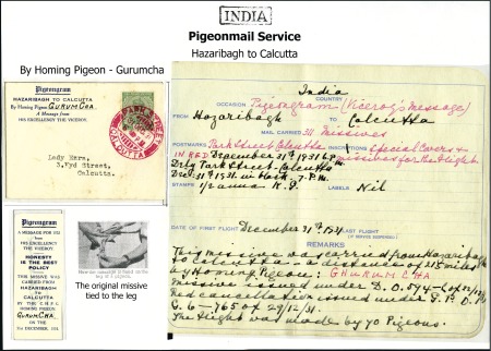 Stamp of India 1931 (Dec 31) Hazaribagh to Calcutta pigeongram se