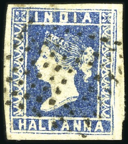 Stamp of India 1854 1/2a Blue die I with clear margins showing pr