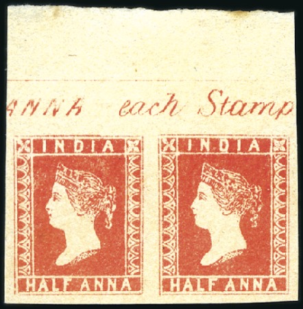 Stamp of India 1854 1/2a essay in "9 1/2 Arches" vermilion shade,
