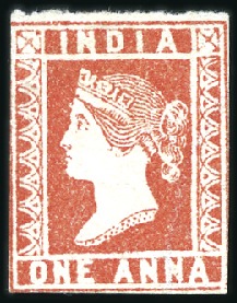Stamp of India 1854 1a Red die III unused with no gum, top side w