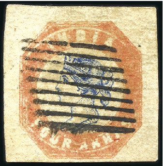 Stamp of India 1854 4a Blue & Pale Red, 1st printing head I frame