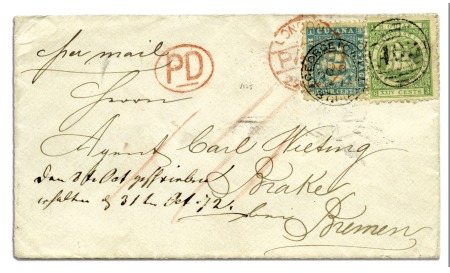 Stamp of British Guiana 1860-76 Ship issue 4 cents blue and 24 cents green