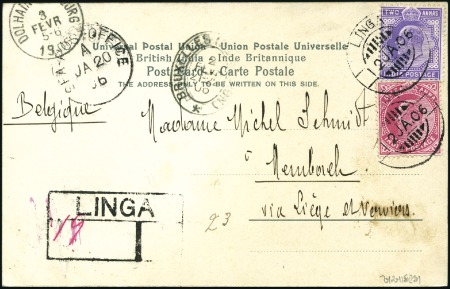 Stamp of India » Used Abroad LINGA: 1906 (Jan 2) Picture postcard (of a hunting