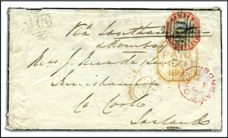 Stamp of India 1855 (Aug) Mourning envelope from Gwalior to Irela