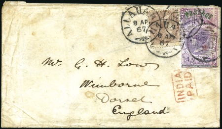Stamp of India 1867 (Apr 8) Envelope from Allahabad to England wi