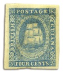 Stamp of British Guiana 1853-55 Waterlow lithographed 4 cents first state 