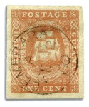 Stamp of British Guiana 1853-59 Waterlow lithographed 1 cent second stone 
