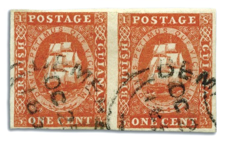 Stamp of British Guiana 1853-59 Waterlow lithographed 1 cent first stone s