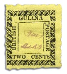 Stamp of British Guiana 1862 Provisionals 2 cent yellow selection of types