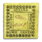 Stamp of British Guiana 1862 Provisionals 2 cent yellow selection of types