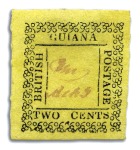 Stamp of British Guiana 1862 Provisionals 2 cent yellow selection of types