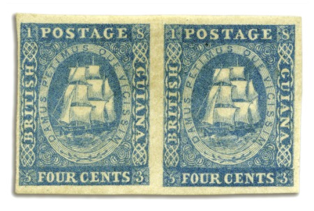 Stamp of British Guiana 1853-55 Waterlow lithographed 4 cent first stone r