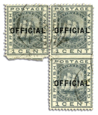 Stamp of British Guiana Officials: 1877 1 cent slate IMPERFORATE BETWEEN v