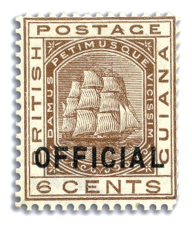 Stamp of British Guiana Officials: 1877 6 cent brown, mint original gum, c