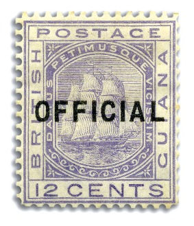 Stamp of British Guiana Officials: 1877 12 cent pale violet (unissued), mi