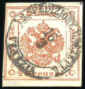 Stamp of Italian States » Lombardy Venetia Newspaper Tax Stamps 1858 4Kr red, type I, used with central and unusua