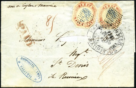 Stamp of India 1855 Entire from Calcutta to REUNION with two 1854