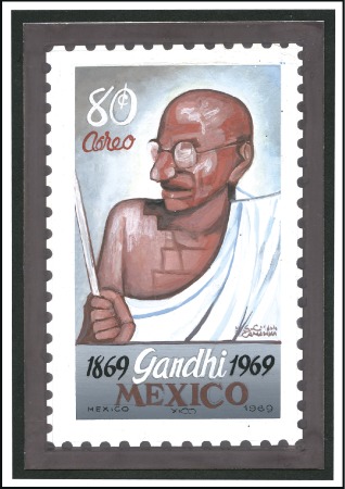 Stamp of India MEXICO: 1969 Gandhi 80c hand painted essay of the
