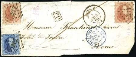 Stamp of Belgium 1865 20c bleu +40c rouge (x2) sur devant de lettre
