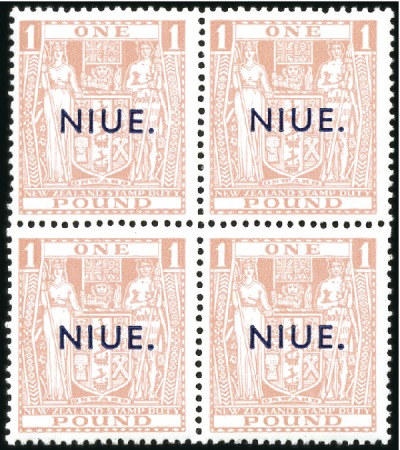 Stamp of New Zealand » Niue 1944-45 10s & £1 in blocks of 4, top pairs hinge r
