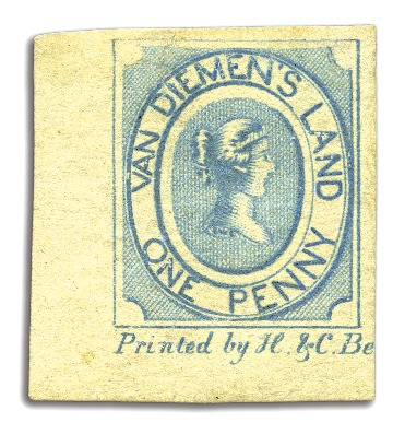 Stamp of Australia » Tasmania 1853 1d Blue unused lower left corner marginal wit