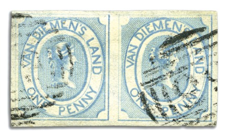 Stamp of Australia » Tasmania 1853 1d Blue used pair, intermediate impression, m